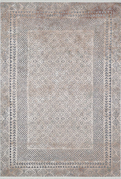 Digital Print Area Rug – Beige Frame Design Non Slip Carpet for Living Room