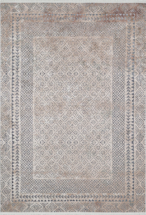 Digital Print Area Rug – Beige Frame Design Non Slip Carpet for Living Room