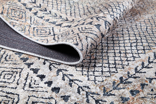 Digital Print Area Rug – Beige Frame Design Non Slip Carpet for Living Room