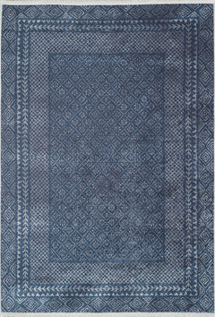 Digital Print Area Rug – Navy Blue Frame Design Carpet | Antibacterial, Non Slip