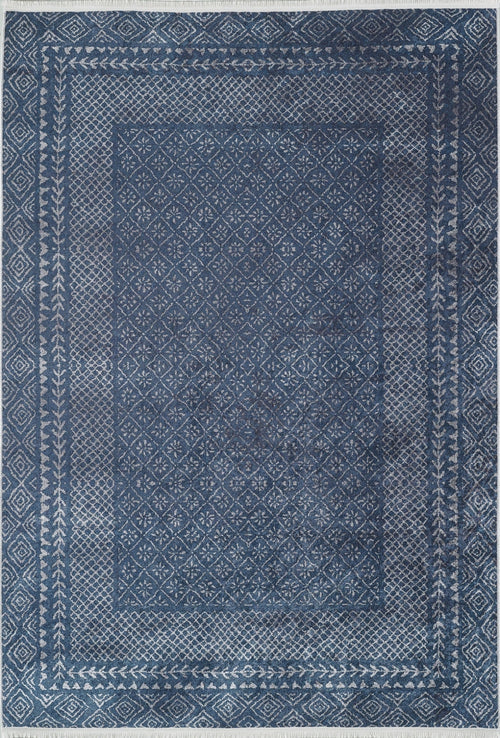 Digital Print Area Rug – Navy Blue Frame Design Carpet | Antibacterial, Non Slip