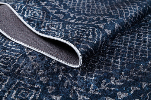 Digital Print Area Rug – Navy Blue Frame Design Carpet | Antibacterial, Non Slip