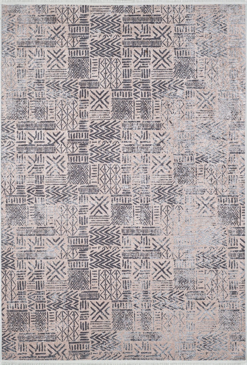 Beige Geometric Area Rug - Digital Print, Non Slip, Washable Carpet for Living Room