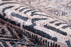 Beige Geometric Area Rug - Digital Print, Non Slip, Washable Carpet for Living Room