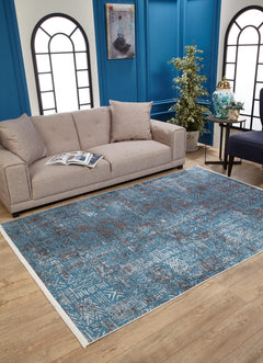 Blue Geometric Area Rug - Digital Print Non Slip Washable Carpet for Living Room