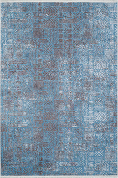 Blue Geometric Area Rug - Digital Print Non Slip Washable Carpet for Living Room