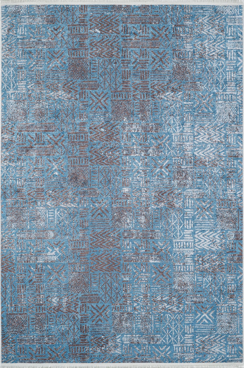 Blue Geometric Area Rug - Digital Print Non Slip Washable Carpet for Living Room