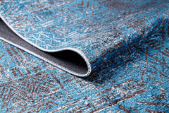 Blue Geometric Area Rug - Digital Print Non Slip Washable Carpet for Living Room