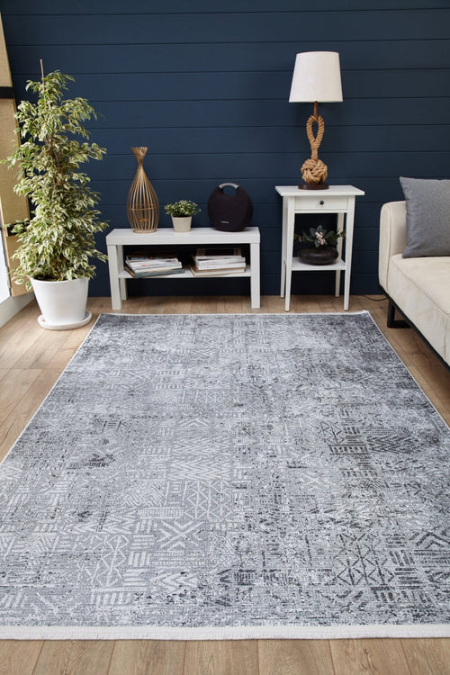 Modern Area Rug – Grey Digital Print Carpet | Non Slip, Antibacterial Floor Covering