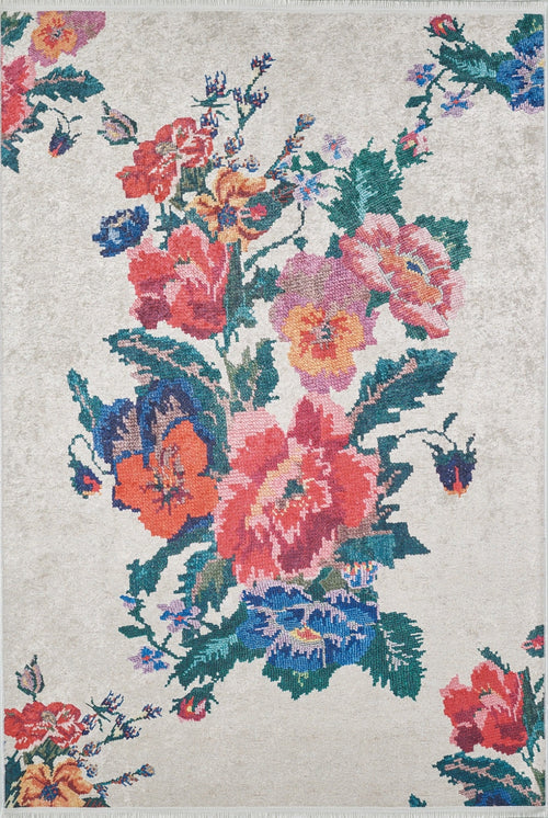 Red Floral Area Rug – Jodhpur Style Digital Print Non Slip Antibacterial Carpet