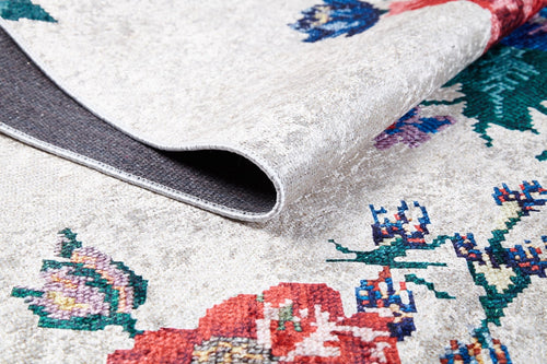 Red Floral Area Rug – Jodhpur Style Digital Print Non Slip Antibacterial Carpet