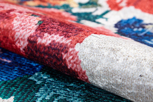 Red Floral Area Rug – Jodhpur Style Digital Print Non Slip Antibacterial Carpet