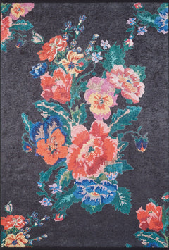 Black Floral Area Rug – Digital Print Rug | Antibacterial, Non Slip, Washable Carpet
