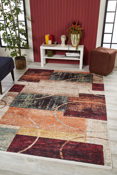 Orange Geometric Rug – Digital Print Area Floor Rug, Non Slip & Antibacterial