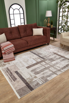 Geometric Area Rug – Cream Digital Print Rug With Non Slip, Antibacterial Design