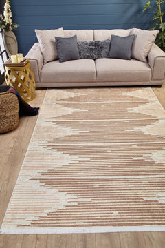 Cream Striped Area Rug – Non Slip Digital Print Carpet for Living Room Decor