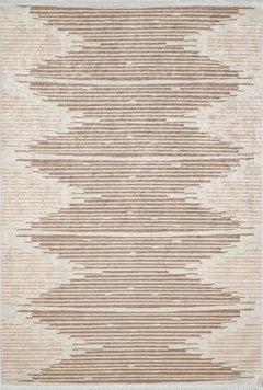 Cream Striped Area Rug – Non Slip Digital Print Carpet for Living Room Decor
