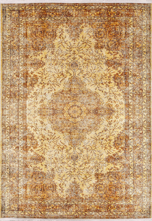 Vintage Area Rug – Gold Digital Print Carpet, Antibacterial Non Slip Floor Covering