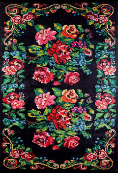 Black Floral Area Rug – Stylish Digital Print Rug | Non Slip & Antibacterial Washable Carpet