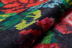 Black Floral Area Rug – Stylish Digital Print Rug | Non Slip & Antibacterial Washable Carpet