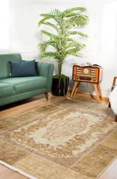 Derbent Gold Patchwork Digital Print Area Rug