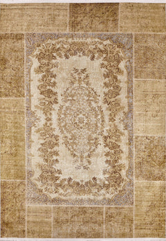 Derbent Gold Patchwork Digital Print Area Rug