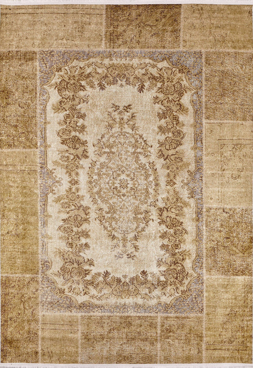 Derbent Gold Patchwork Digital Print Area Rug