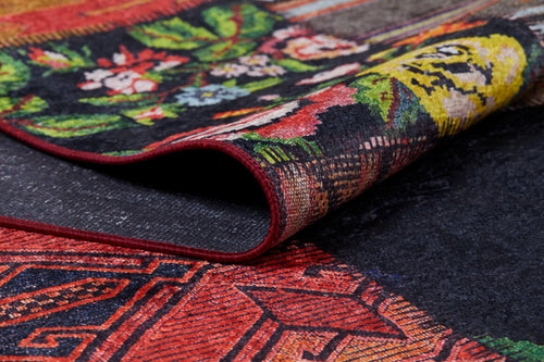 Red Patchwork Area Rug - Digital Print, Non Slip Carpet for Living Room & Kitchen