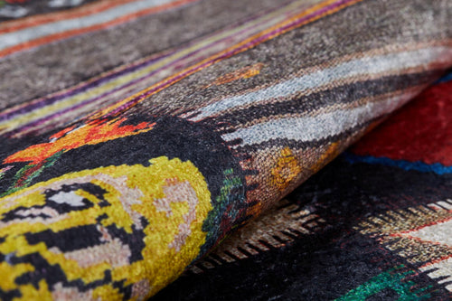 Red Patchwork Area Rug - Digital Print, Non Slip Carpet for Living Room & Kitchen