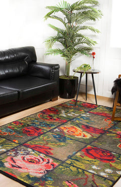 Green Patchwork Area Rug - Digital Print, Non Slip, Antibacterial Carpet for Living Room