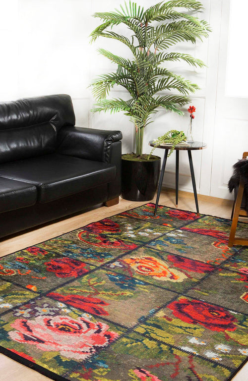 Green Patchwork Area Rug - Digital Print, Non Slip, Antibacterial Carpet for Living Room