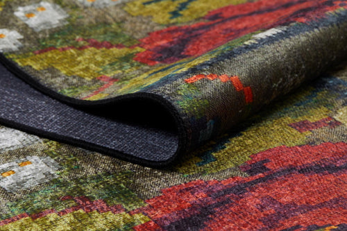 Green Patchwork Area Rug - Digital Print, Non Slip, Antibacterial Carpet for Living Room