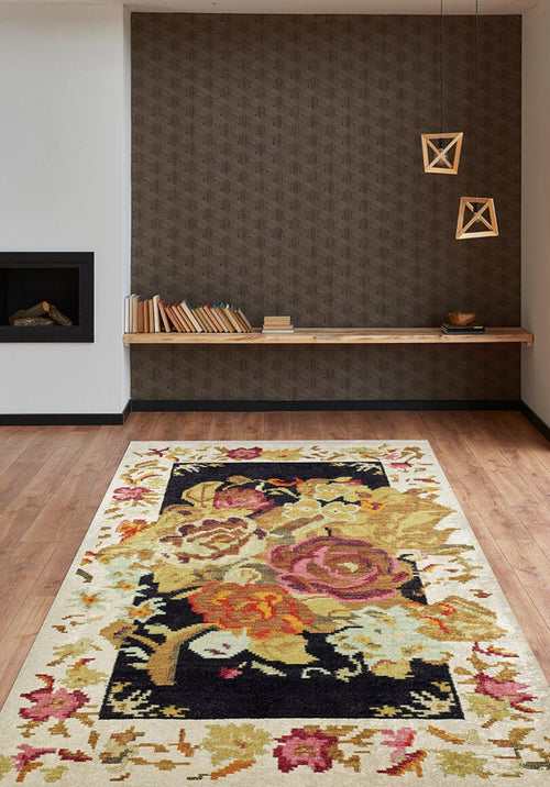 Beige Floral Area Rug – Digital Print Carpet | Non Slip, Antibacterial, Washable Floor Covering