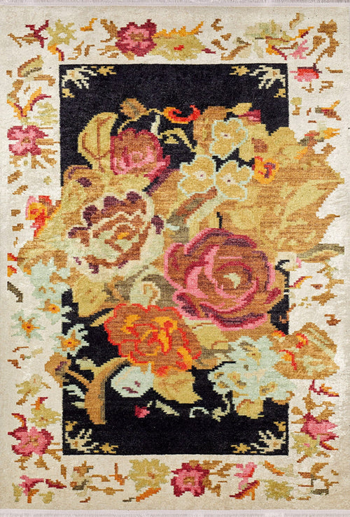 Beige Floral Area Rug – Digital Print Carpet | Non Slip, Antibacterial, Washable Floor Covering