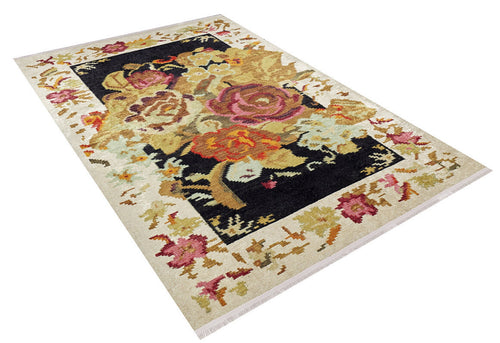 Beige Floral Area Rug – Digital Print Carpet | Non Slip, Antibacterial, Washable Floor Covering