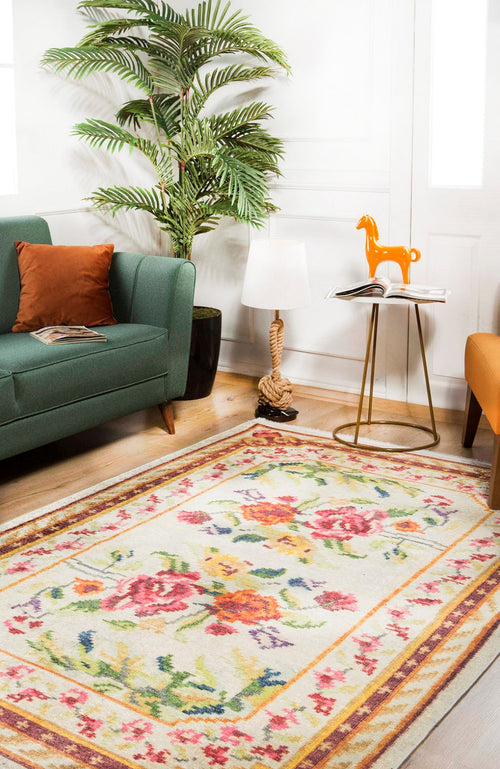 Orange Floral Area Rug – Digital Print Carpet | Non Slip, Antibacterial, Washable