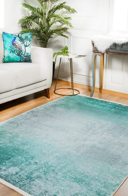 Turquoise Area Rug - Modern Digital Print Non Slip Carpet for Living Room