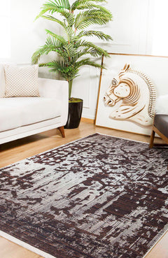 Modern Area Rug - Brown Digital Print Carpet | Non Slip, Antibacterial, Washable Floor Covering