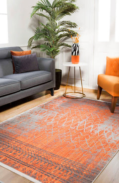 Modern Digital Area Rug – Orange Print Carpet | Non Slip & Antibacterial Washable