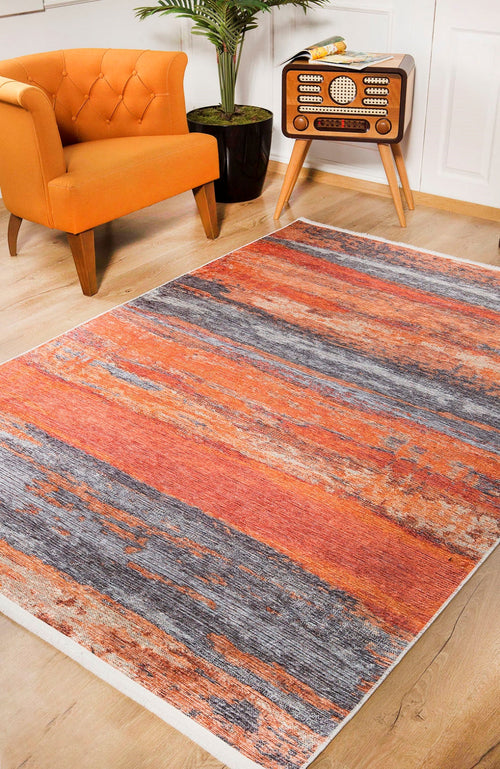 Modern Area Rug – Stylish Orange Digital Print Carpet | Non Slip Washable Floor Mat