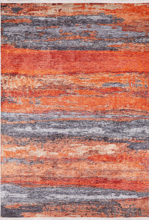 Modern Area Rug – Stylish Orange Digital Print Carpet | Non Slip Washable Floor Mat