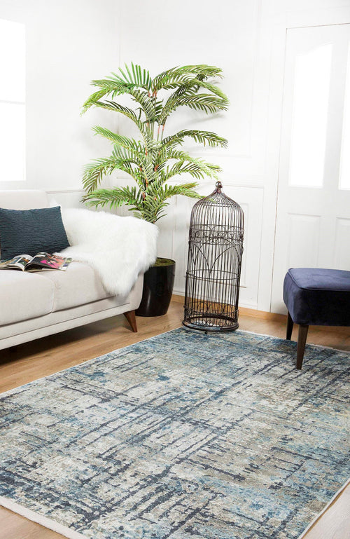 Modern Area Rug - Porto Blue Digital Print Rug | Non Slip, Antibacterial Carpet