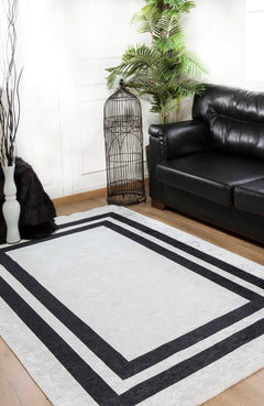 Digital Print Area Rug – Black Frame Stylish Non Slip Carpet for Living Room