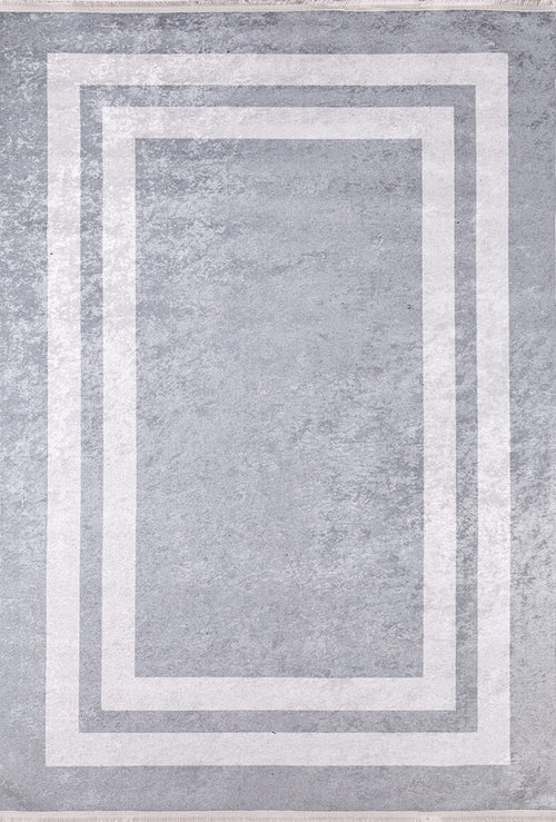 Grey Area Rug - Digital Print Frame Design Non Slip Antibacterial Carpet