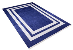 Digital Print Area Rug – Navy Blue Frame Design, Antibacterial & Non Slip Carpet