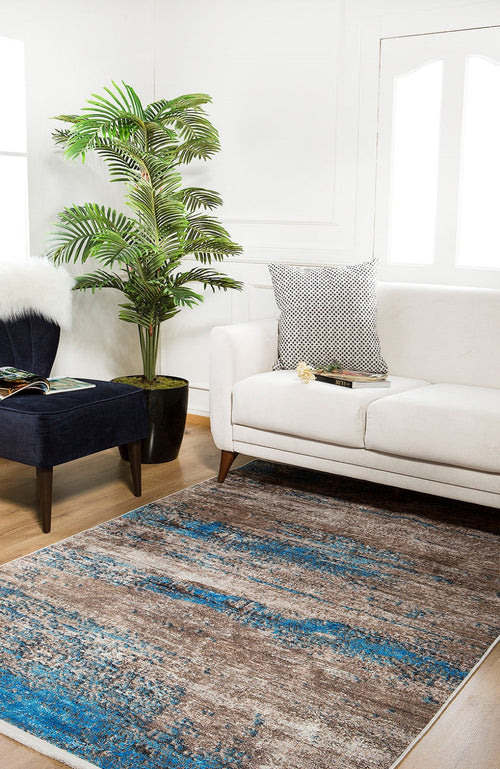 Modern Digital Area Rug – Blue Non Slip Washable Carpet for Living Room
