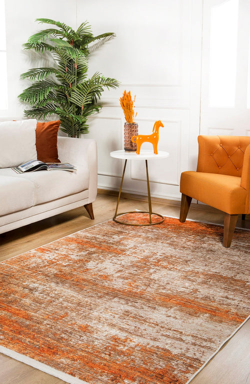 Kurgan Orange Modern Digital Print Area Rug