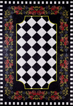 Black Floral Area Rug - Digital Print Rug | Non Slip, Washable, Antibacterial Carpet