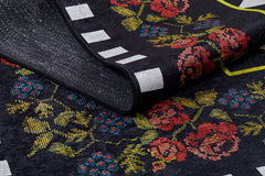 Black Floral Area Rug - Digital Print Rug | Non Slip, Washable, Antibacterial Carpet