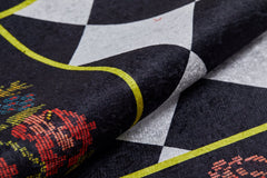 Black Floral Area Rug - Digital Print Rug | Non Slip, Washable, Antibacterial Carpet